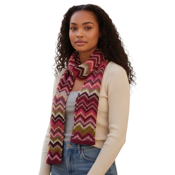 Missoni Accessories - Missoni Multicolor Chevron Knit Scarf Burgundy Green Purple Pink